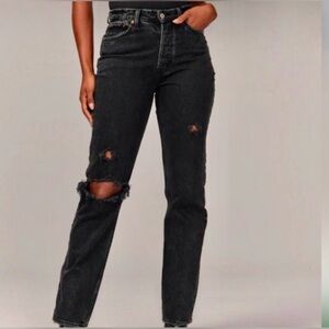 Abercrombie Fitch Dad High Rise Black Button Fly Jeans Short Inseam 27/4